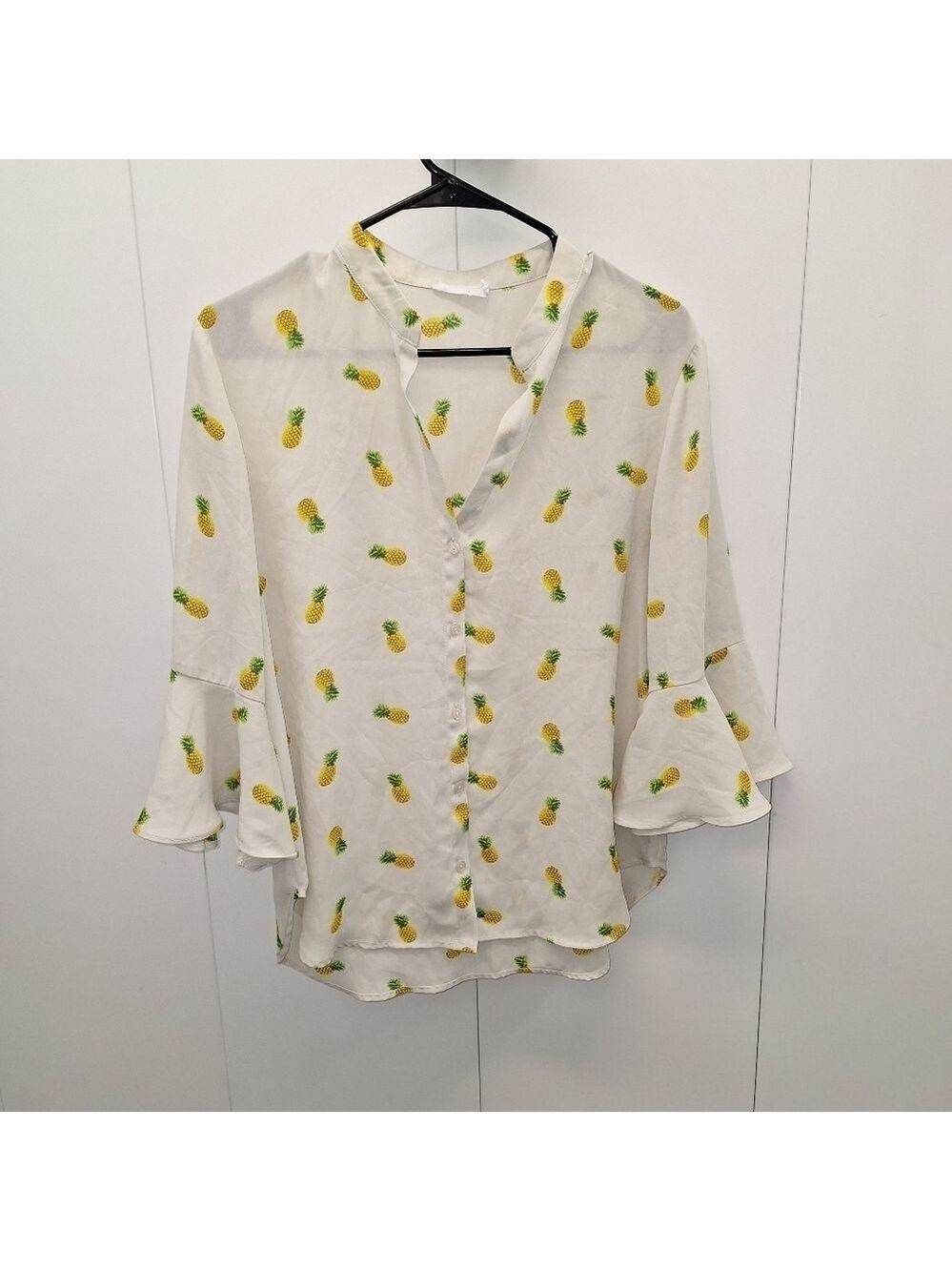 Lush Pineapple Sheer Button Down Shirt Medium